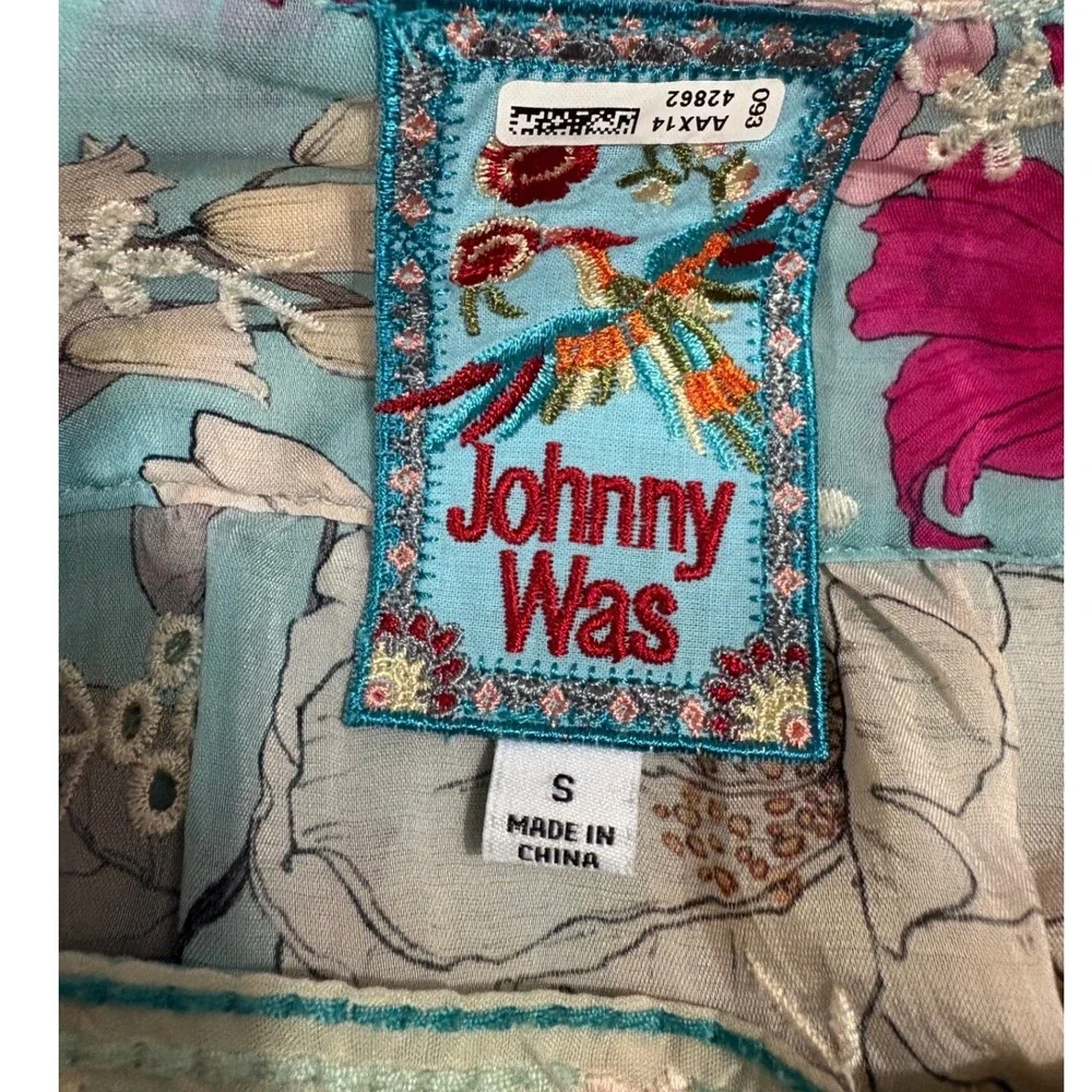Johnny Was‎ Permint Padme Floral Embroidered Tunic S  Rayon Boho EUC